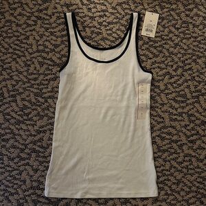 a new day White Tank Top with Black Edging